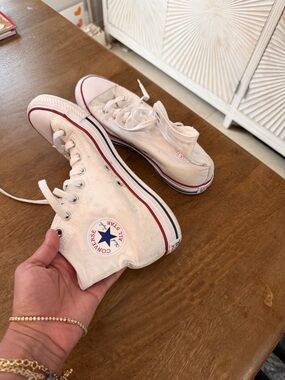 Converse White High Top Sneakers with Red & Navy Trim